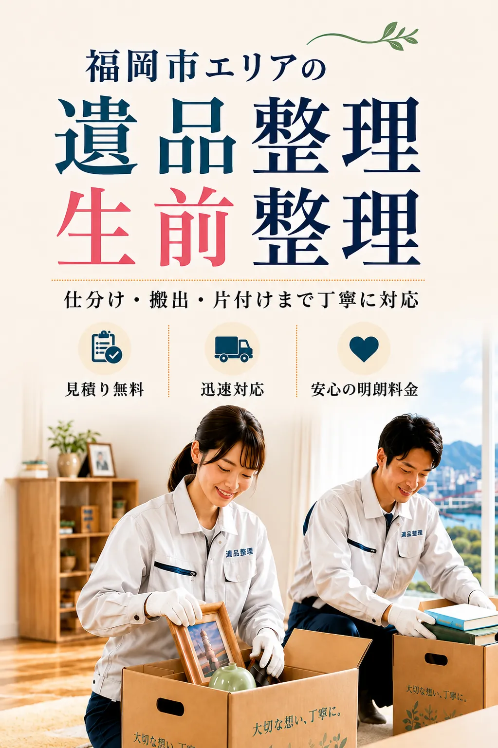 福岡市エリアの遺品整理・生前整理。見積り無料・迅速対応・明朗料金で丁寧に対応します。