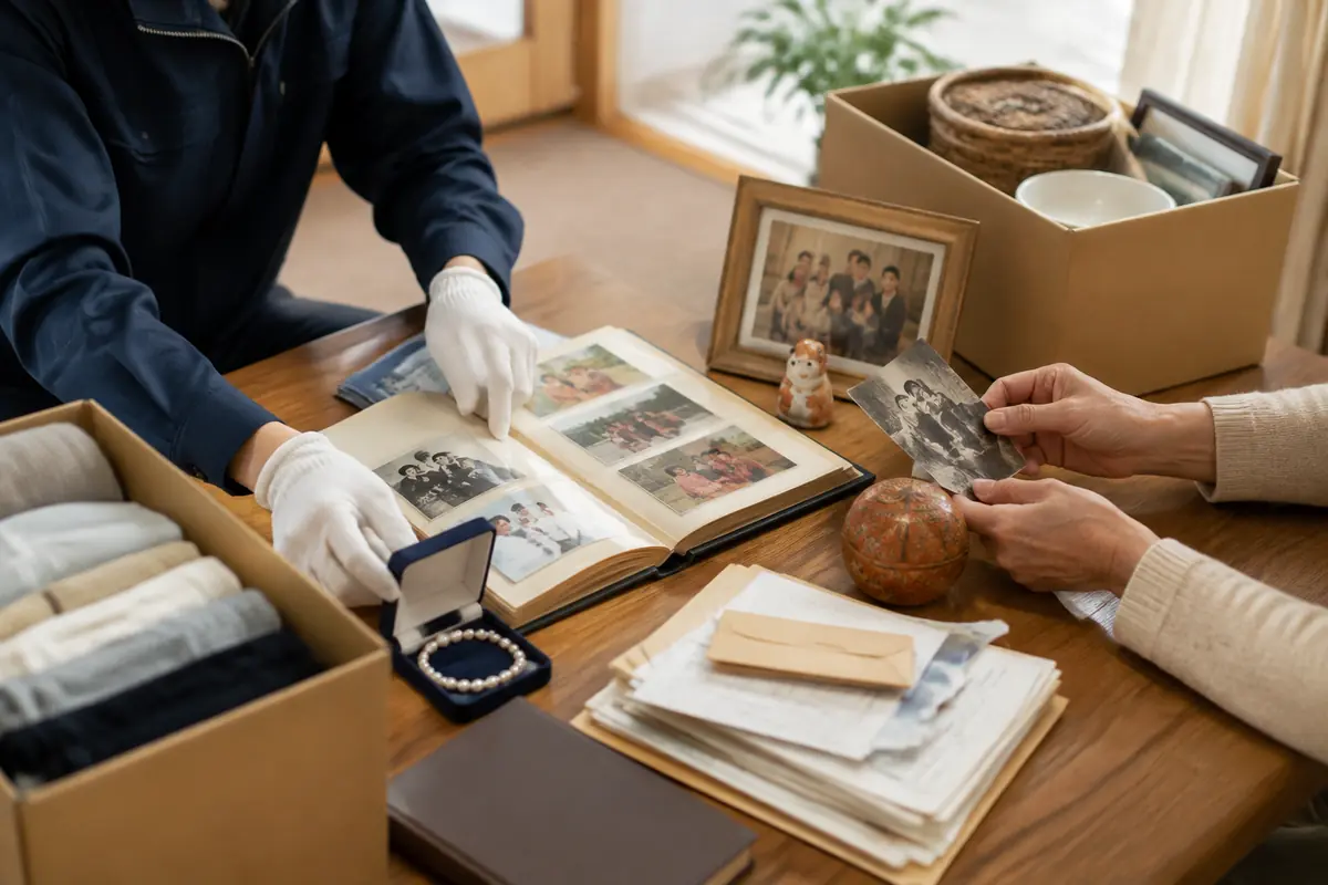 遺品整理前に残す物と整理する物を分けて確認する説明用イメージ