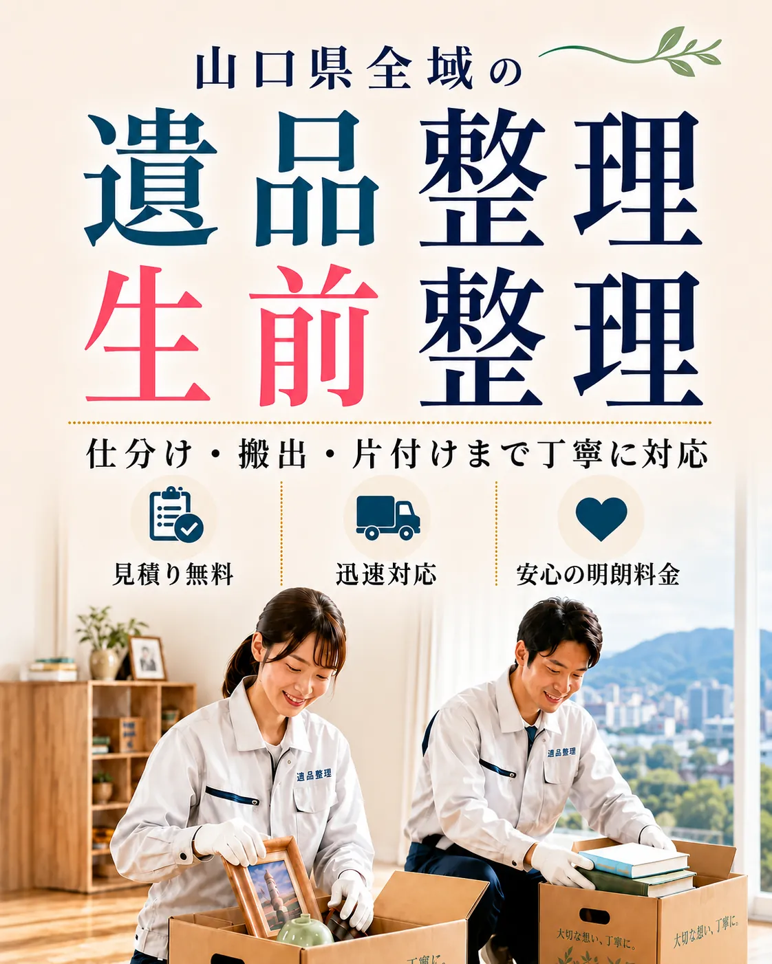山口県全域の遺品整理・生前整理。見積り無料・迅速対応・明朗料金で丁寧に対応します。