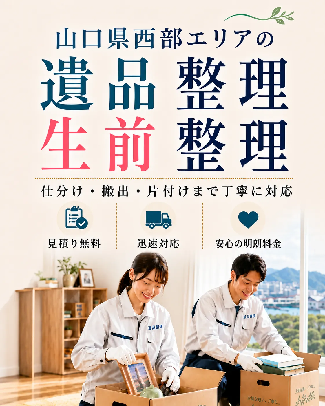 山口県西部エリアの遺品整理・生前整理。見積り無料・迅速対応・明朗料金で丁寧に対応します。