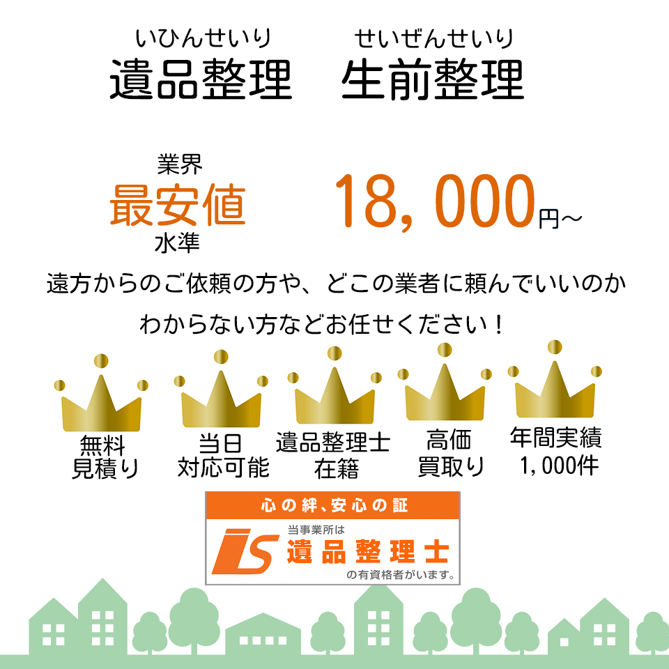 北九州・山口・大分エリアの遺品整理・生前整理なんでも格安回収いたします!エリア最安値宣言!お見積り無料!