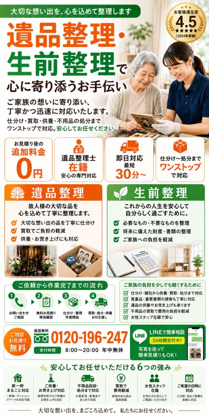 遺品整理・生前整理なら「あつまる君」にお任せください。