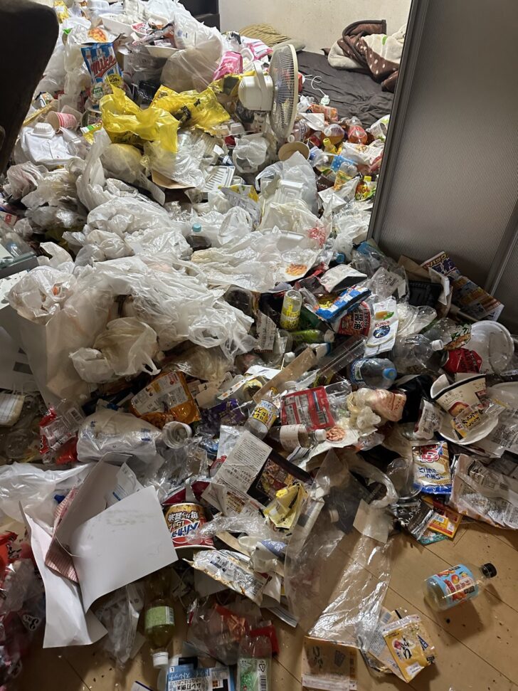 山口県美祢市 ペットボトル, 食品空き容器, レジ袋, 段ボール, 紙類, 食器, 扇風機, 衣類, 寝具, その他生活ゴミ多数 回収事例
