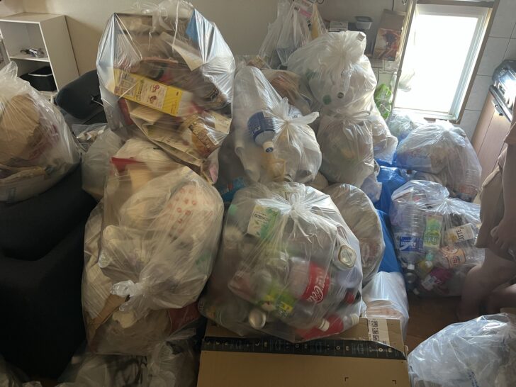 山口県山口市 ペットボトル, 空き缶, 食品空き箱, 包装ゴミ, 紙ゴミ, 各種生活ゴミ袋多数, ダンボール 回収事例