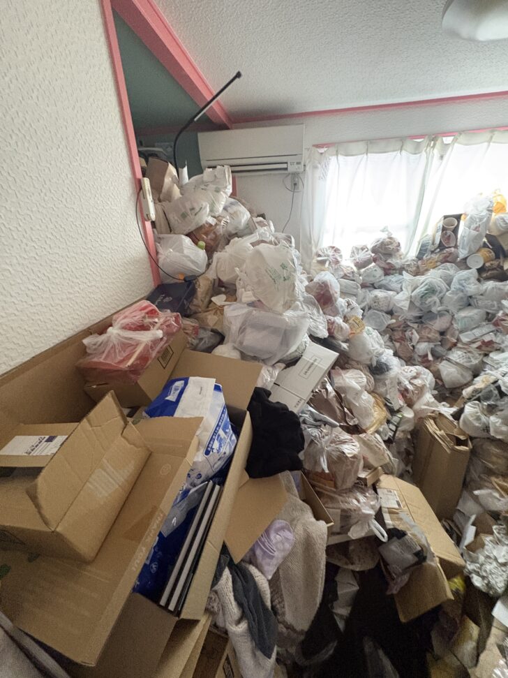 山口県長門市 ゴミ袋多数（食品容器・カップ麺容器・プラスチックトレー等を含む）, 段ボール箱, 紙類, 雑貨類, ぬいぐるみ, その他生活ゴミ一式 回収事例
